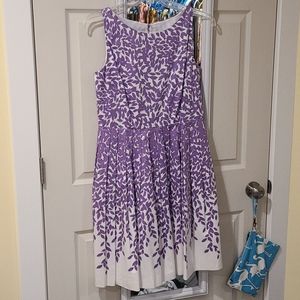 Purple and white fit and flare dress